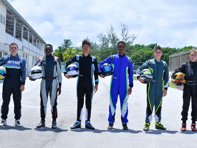 CJKAT drivers from the Barbados Karting Association (from left): Calem Maloney, Donche Blackman, Raizer Stoute, Aaron Blackett, Blake Thompson, Daniel Ullyett; also competing is Colin Bradshaw (not pictured)